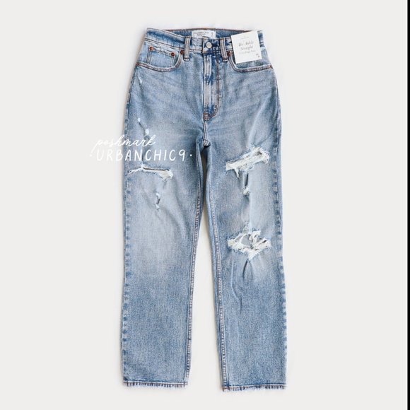 ABERCROMBIE Curve Love High Rise Ankle Straight Jean Ripped Medium Light size 26 - Picture 6 of 15